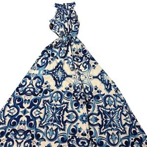 Elegant Blue & White Patterned Dress